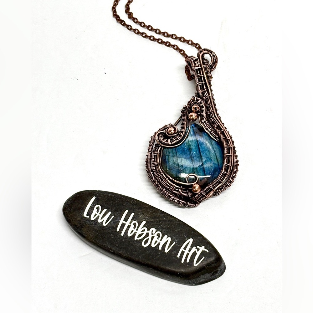 HAND CRAFTED Labradorite Wire Wrapped Copper Heady Statement Pendant Necklace - Picture 10 of 10